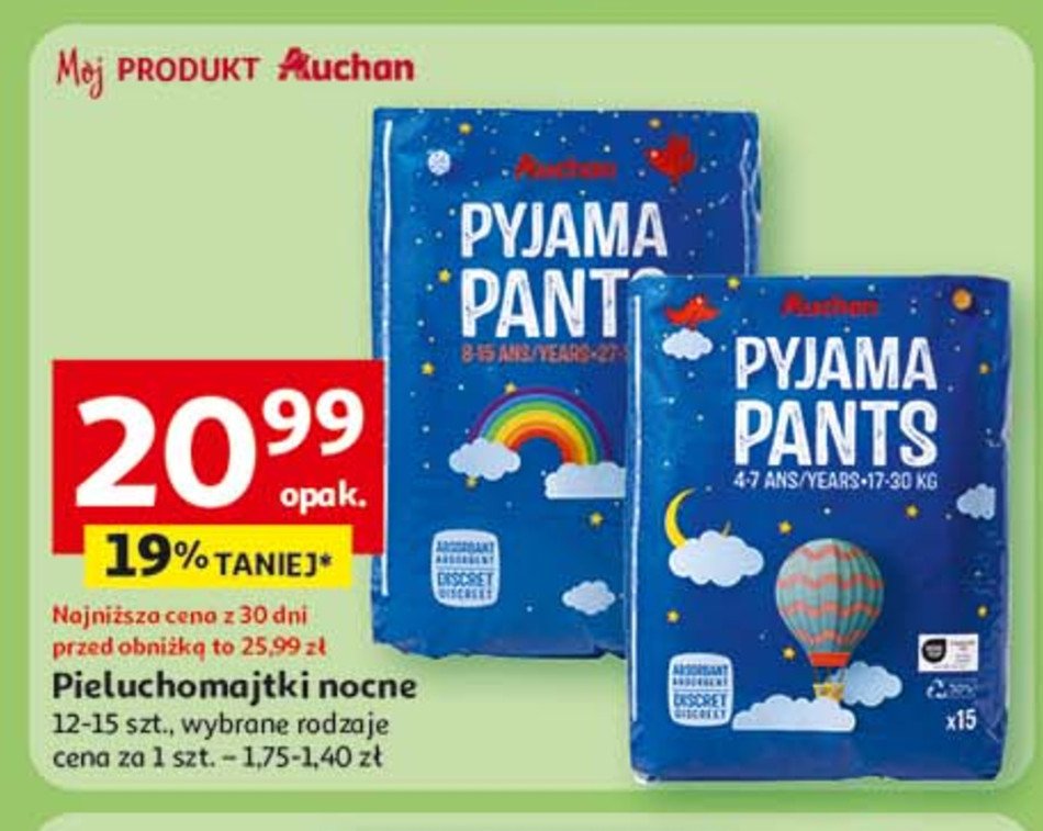 Pieluchomajtki 4-7 Auchan różnorodne (logo czerwone) promocja