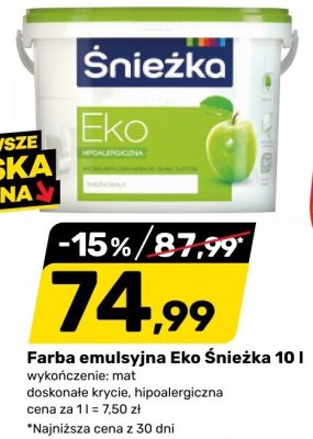 Farba emulsyjna Eko Śnieżka 10 l promocja w Bricomarche