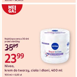 Krem dla skóry wrażliwej repair & care Nivea promocja w Rossmann