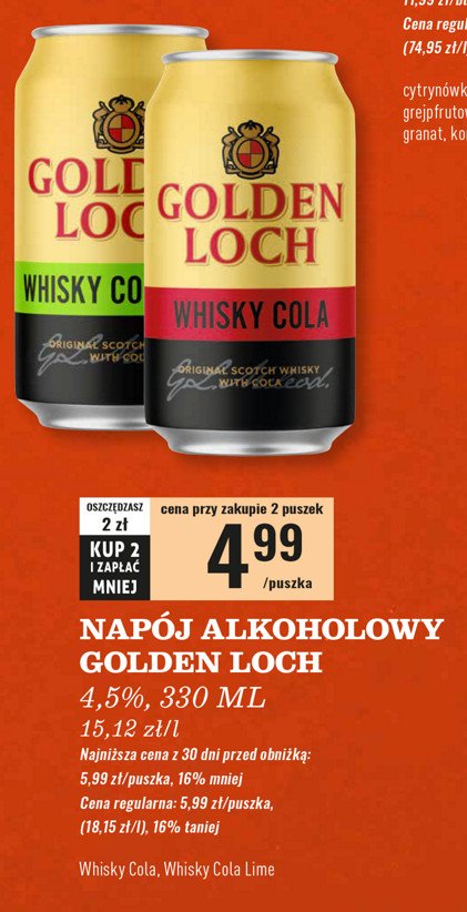 Whisky + cola GOLDEN LOCH promocja