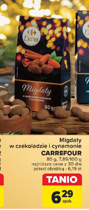 Migdały w czekoladzie i cynamonie Carrefour extra promocja w Carrefour Market