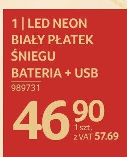 LED NEON BIAŁY PŁATEK ŚNIEGU BATERIA + USB promocja w Selgros