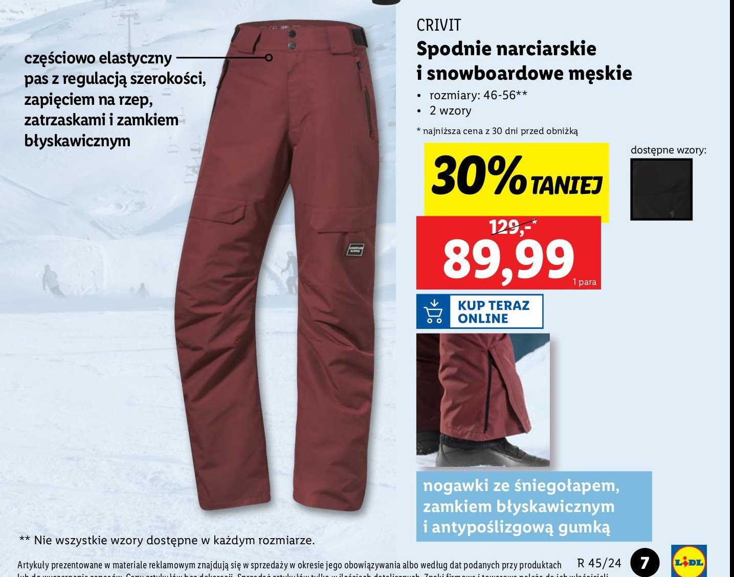 Spodnie narciarskie męskie 46-56 Crivit promocja