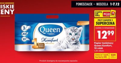 Papier toaletowy Queen Komfort, 10 rolek promocja w Biedronka