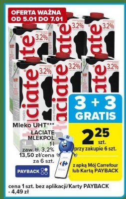Mleko UHT Łaciate Mlekpol 3,2% promocja w Carrefour Express