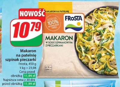 Makaron w sosie szpinakowym z pieczarkami Frosta promocja