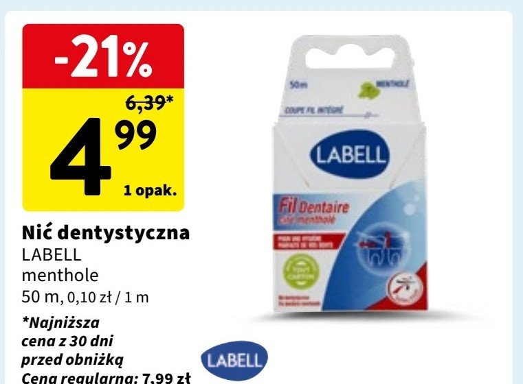 Nić dentystyczna 50 m Labell promocja w Intermarche