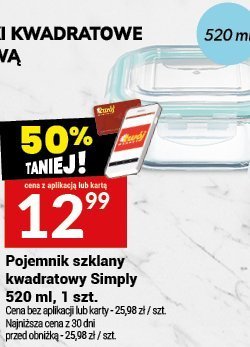 Pojemnik szklany kwadratowy Simply 520 ml promocja w Twój Market