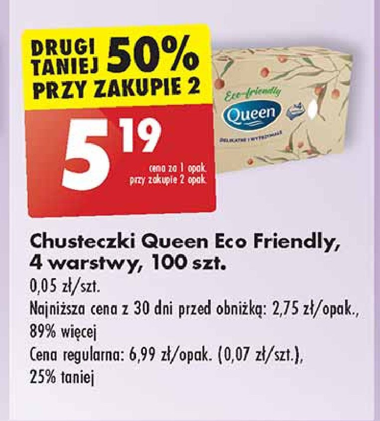 Chusteczki higieniczne eco firendly Queen promocja w Biedronka