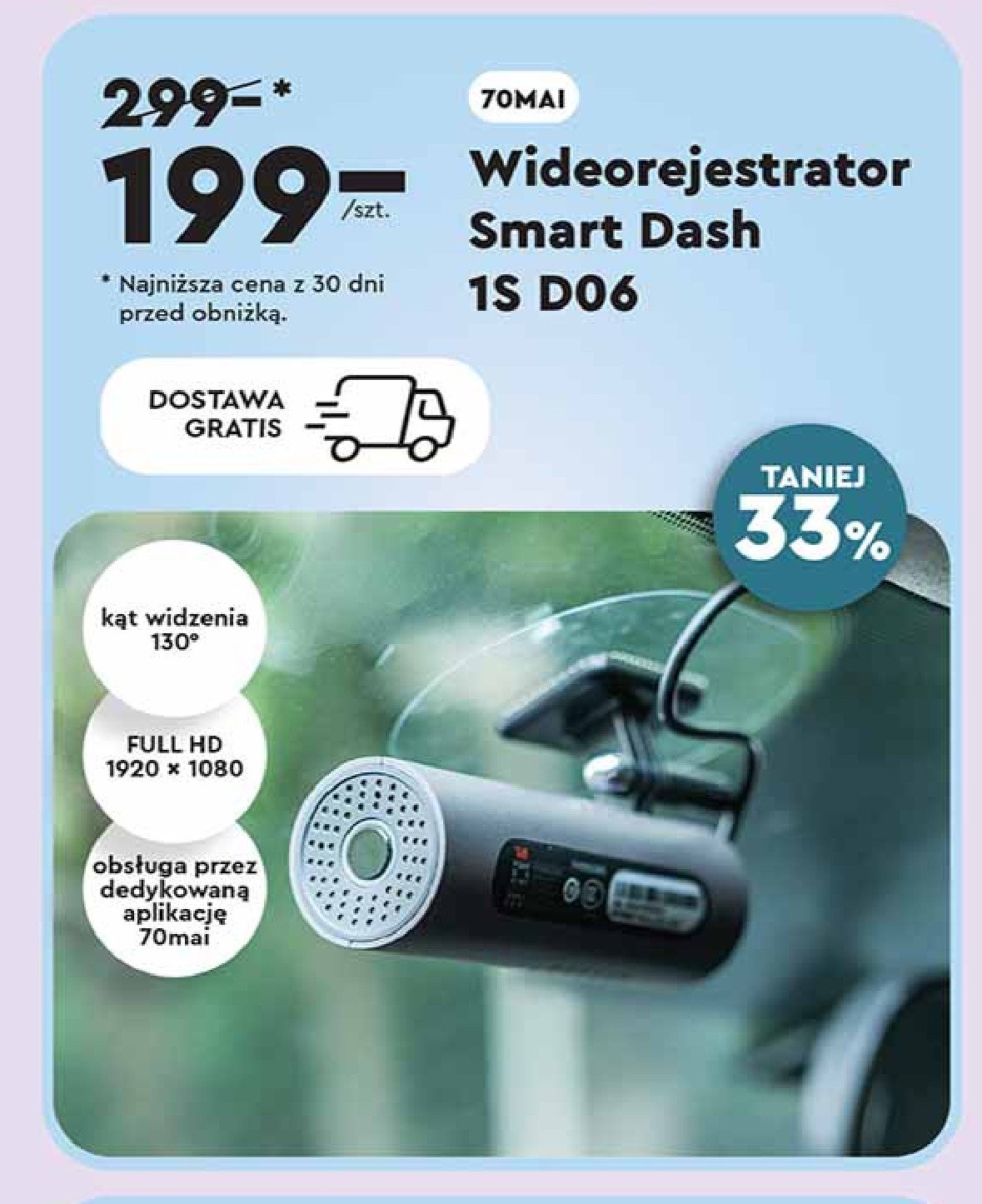 Wideorejestrator 1s d06 70mai promocja w Biedronka