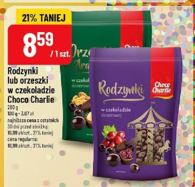 Rodzynki lub orzeszki w czekoladzie Choco Charlie promocja w POLOmarket
