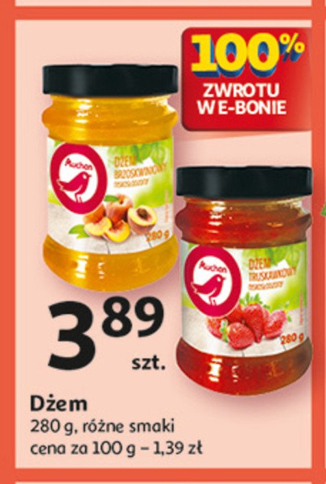 Dżem truskawkowy o obniżonej zawartości cukrów Auchan promocja