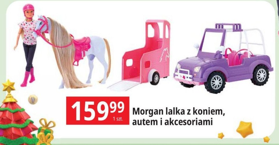 Lalka morgan w aucie + przyczepa z koniem promocja w Leclerc