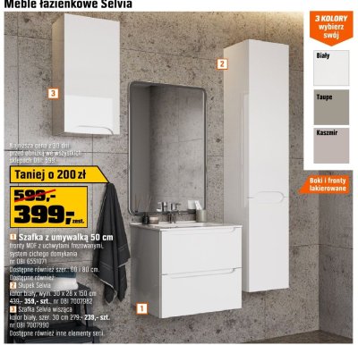 Szafka z umywalką Selvia 50 cm fronty MDF z uchwytami frezowanymi promocja w OBI