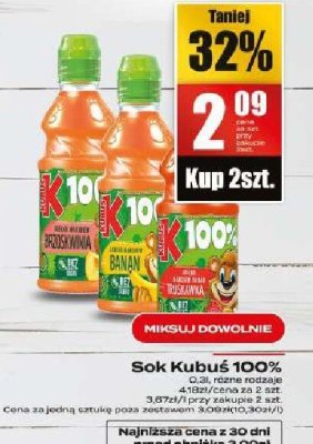 Sok Kubuś 100% różne rodzaje promocja w Supeco