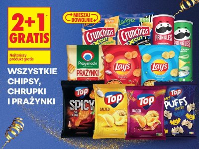 Chipsy, chrupki i prażynki - różne rodzaje (Crunchips, Lorenz, Pringles, Lay's, Prażynki, Top, Top Puffs) promocja w Biedronka