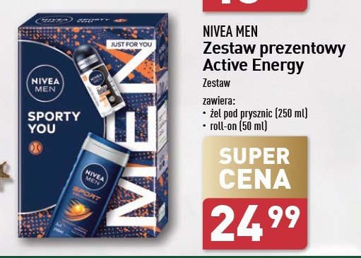 Zestaw w pudełku ultimate sport: żel pod prysznic sport 250 ml + dezodorant w kulce invisible ultimate impact 50 ml Nivea men zestaw promocja w Aldi