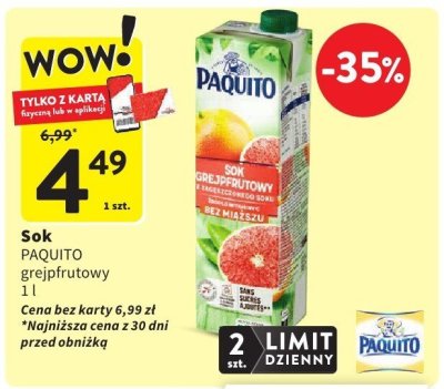 Sok Paquito grejpfrutowy 1l promocja w Intermarche
