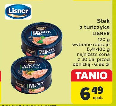 Tuńczyk stek z kroplą sosu własnego Lisner promocja w Carrefour