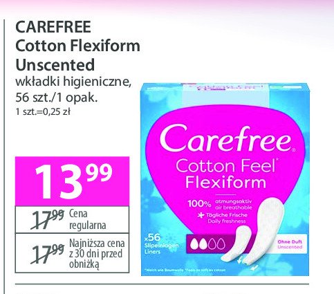 Wkładki cotton flexiform Carefree promocja