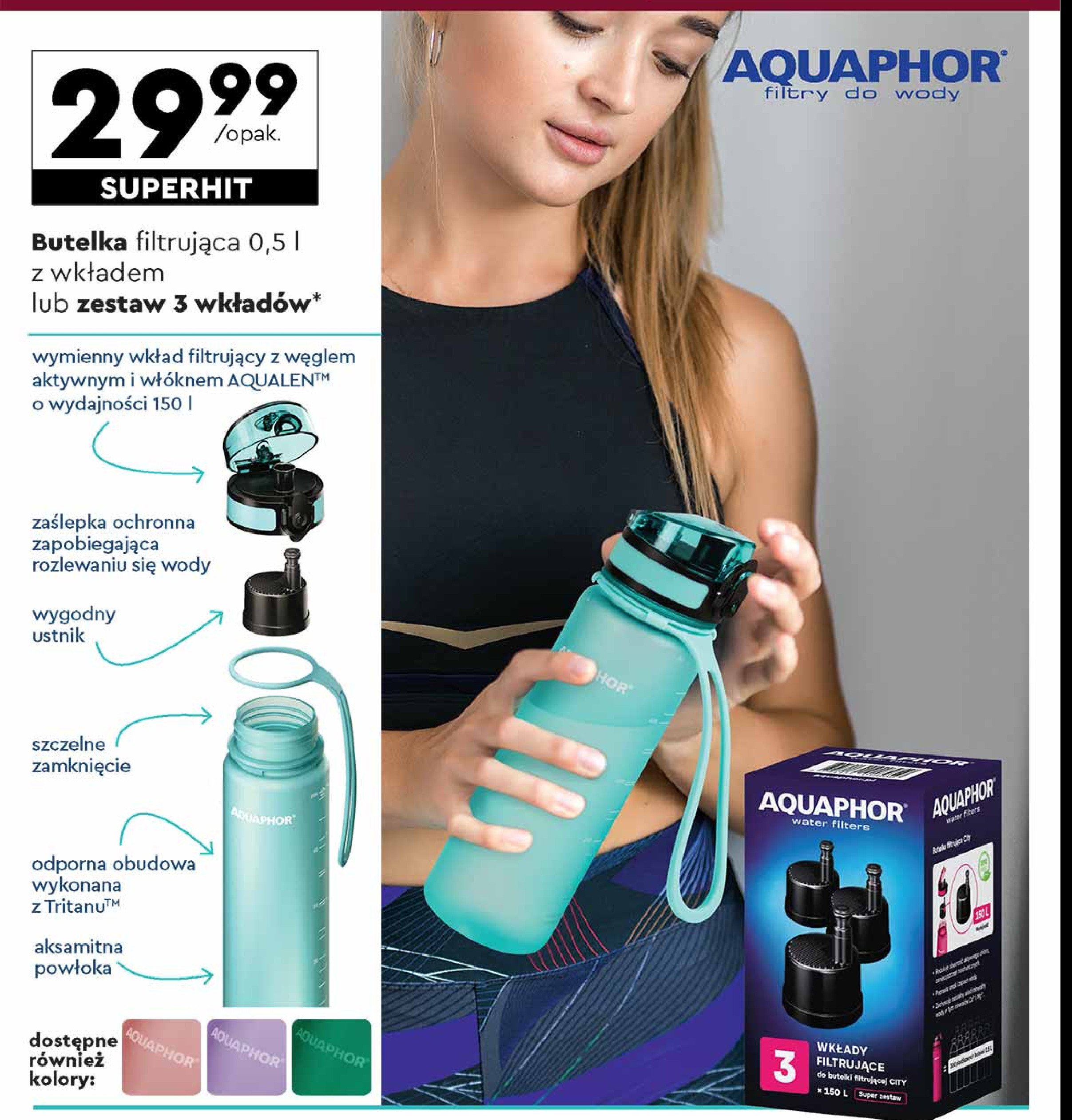 Butelka filtrująca 500 ml zielona Aquaphor promocja w Biedronka