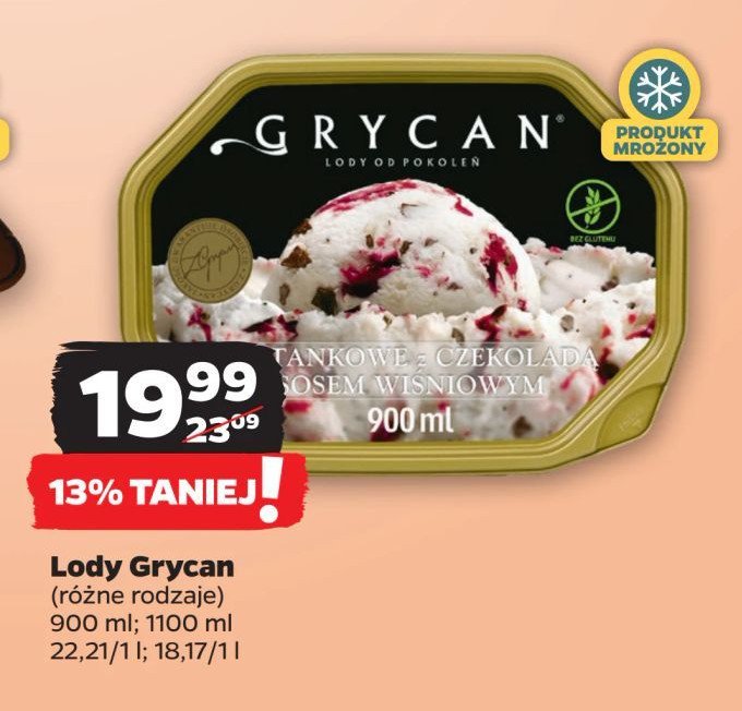 Lody śmietankowe z czekoladą i sosem wiśniowym Grycan promocja