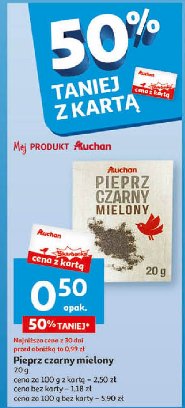 Pieprz  czarny mielony Auchan różnorodne (logo czerwone) promocja