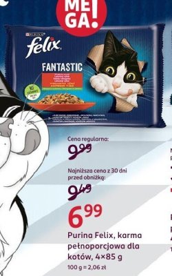Karma Felix pełnoporcjowa dla kotów, 4×85 g promocja w Rossmann
