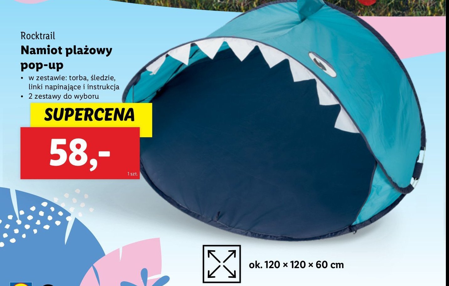 Namiot plażowy dlad dzieci pop-up 120 x 120 x 60 cm ROCKTRAIL promocja