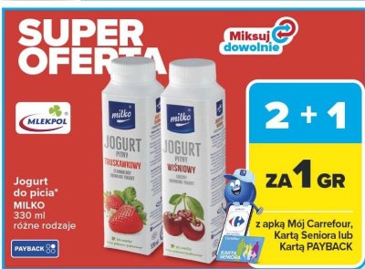 Jogurt do picia* MILKO 330 ml różne rodzaje promocja w Carrefour