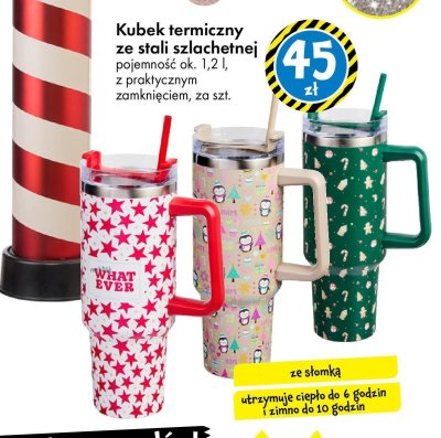 Kubek termiczny ze stali szlachetnej pojemność ok. 1,2 l z praktycznym zamknięciem promocja w Tedi