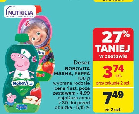 Mus jagody i jabłka z bananami masha&bear Bobovita promocja w Carrefour