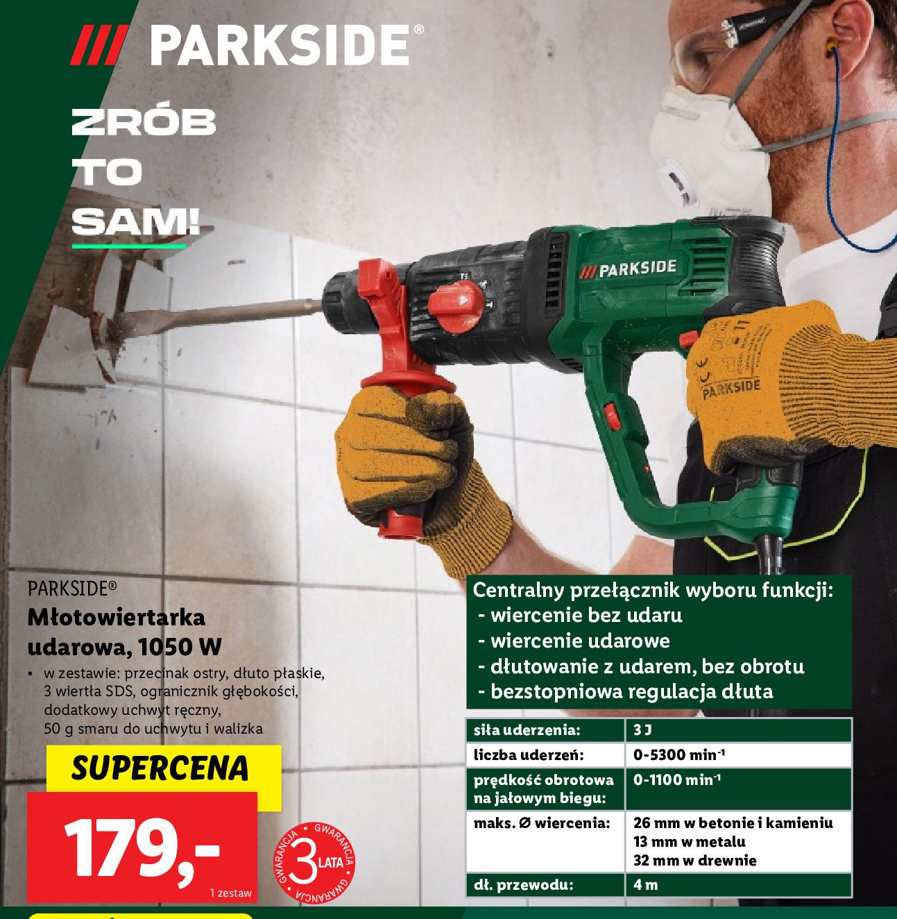 M艂otowiertarka z udarem 1050w Parkside promocja