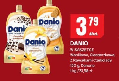 Danio w saszetce Waniliowe, Ciasteczkowe, Z Kawałkami Czekolady Danone promocja w Chorten