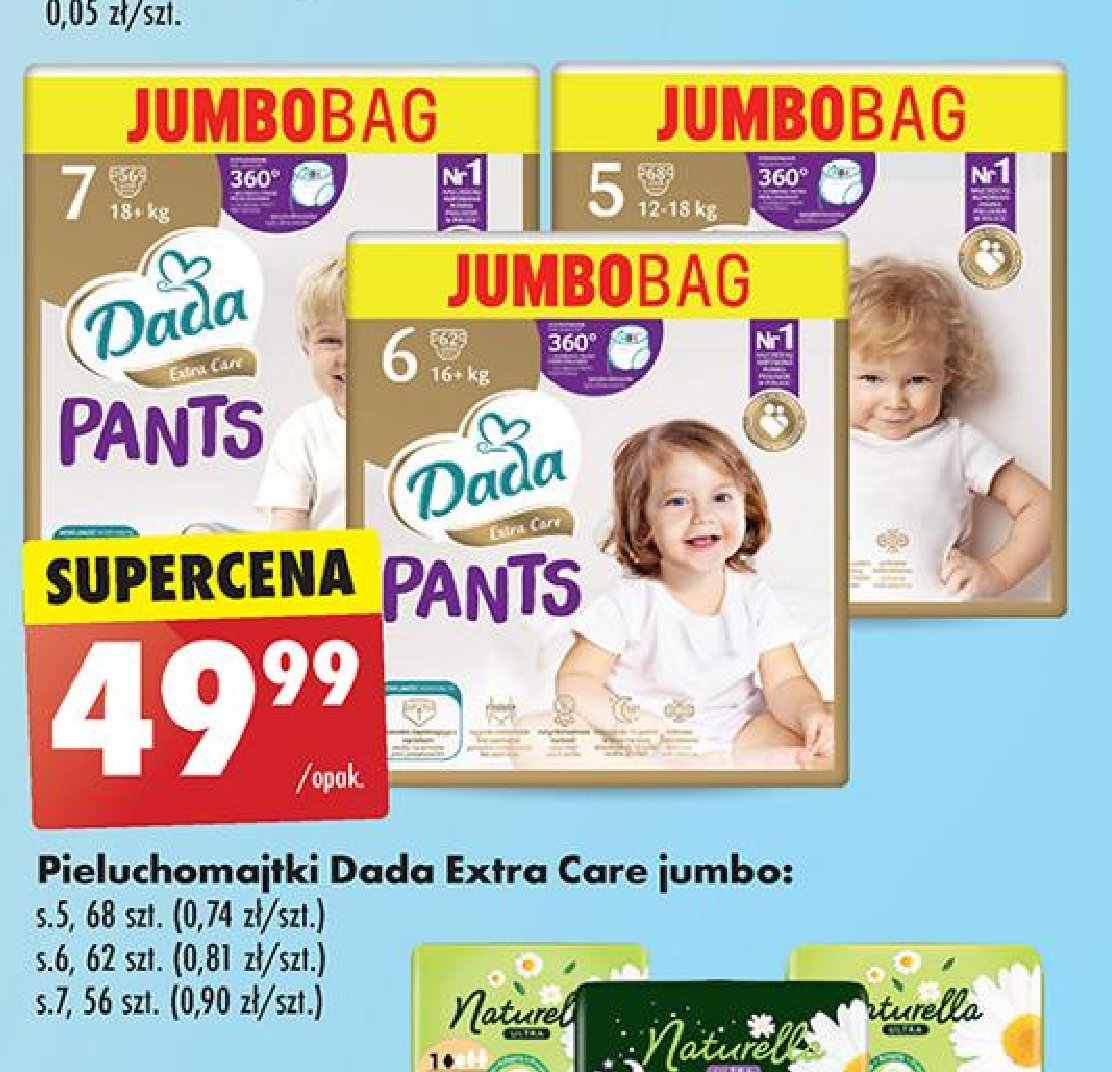 Pieluchomajtki dla dzieci 6 Dada extra care promocja w Biedronka