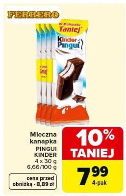 Mleczna kanapka Pingui Kinder promocja w Carrefour Market
