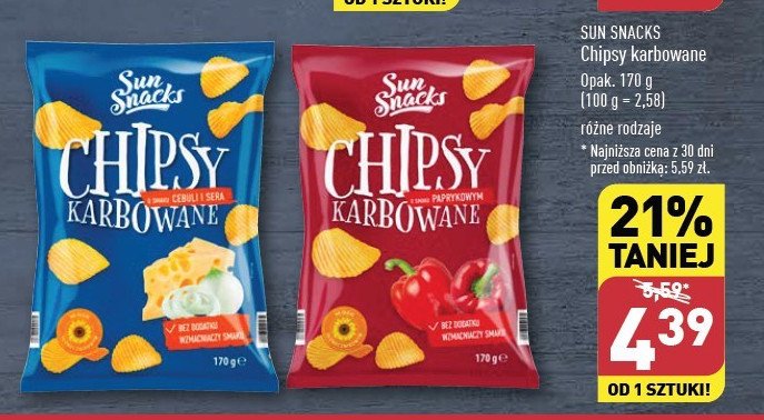 Chipsy o smaku serowo-cebulowym SUN SNACKS promocja