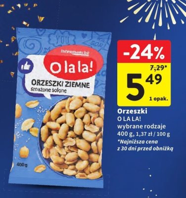 Orzeszki ziemne O LA LA! smażone solone promocja w Intermarche