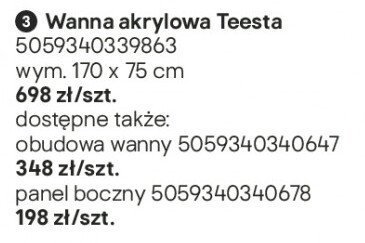 Wanna akrylowa Teesta promocja w Castorama