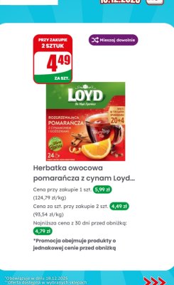Herbatka owocowa pomarańcza z cynamonem i goździkami Loyd promocja w Dino