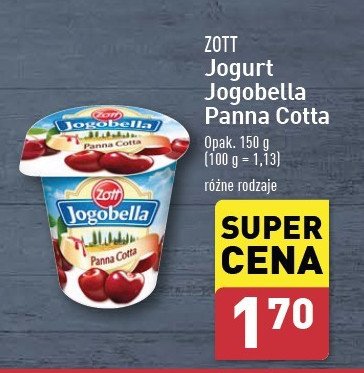 Jogurt panna cota wiśnia Zott jogobella promocja w Aldi