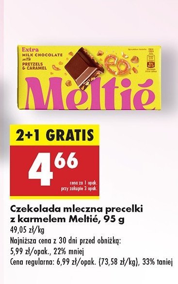 Czekolada mleczna z precelkami i karmelem Meltie promocja