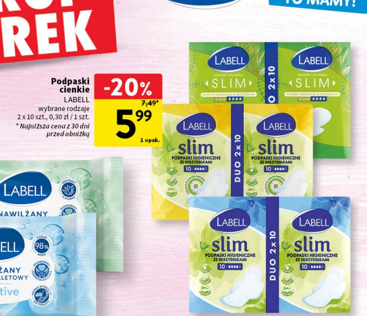 Podpaski higieniczne slim rumianek Labell promocja w Intermarche