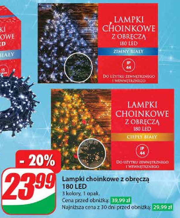 Lampki choinkowe z obręczą 180 led ciepły biały promocja