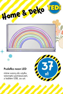 Pudełko neon LED różne wzory do użytku wewnątrz pomieszczeń z kablem USB promocja w Tedi