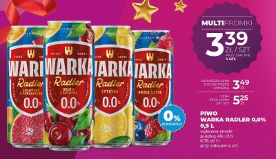 Piwo Warka Radler 0,0% 0,5 l wybrane smaki promocja w Duży Ben