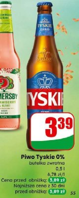 Piwo Tyskie 0% butelka zwrotna promocja w Dino