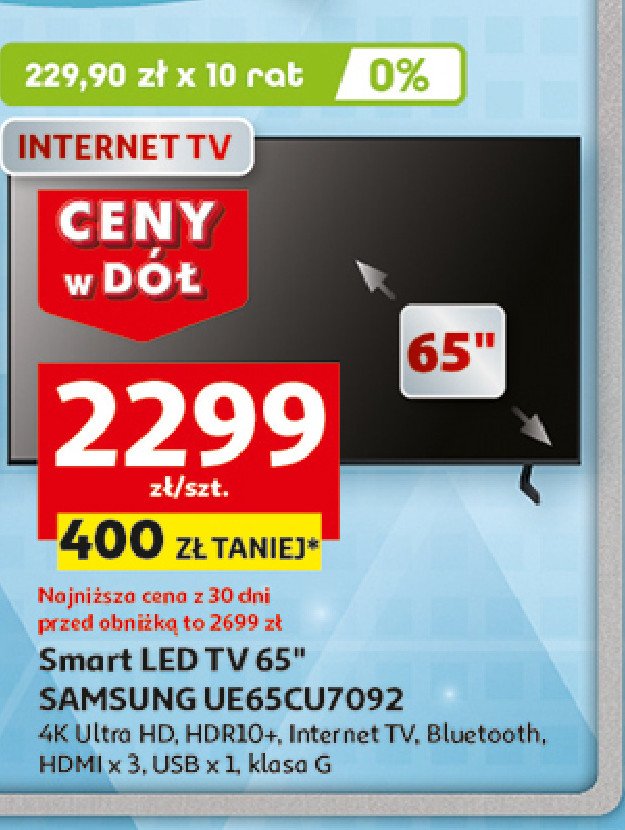 Telewizor 65'' ue65cu7092 Samsung promocja w Auchan