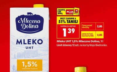Mleko UHT 1,5%  promocja w Biedronka