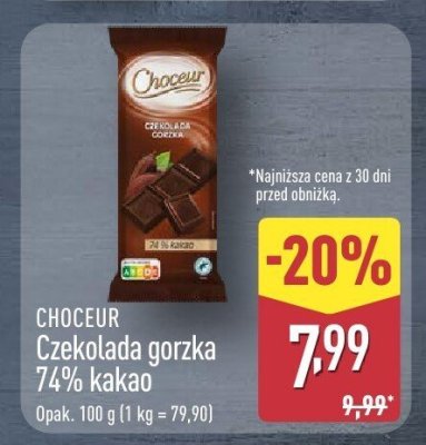 Czekolada gorzka 74% kakao  promocja w Aldi